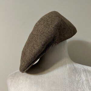 Vtg KANGOL Tweed Wool Flat Newsboy Galway Cap Birdseye Hat Brown Wool England XL